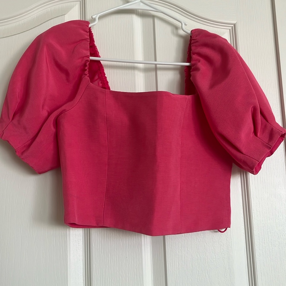 Alice + Olivia Hot Pink Off The Shoulder Crop Top
